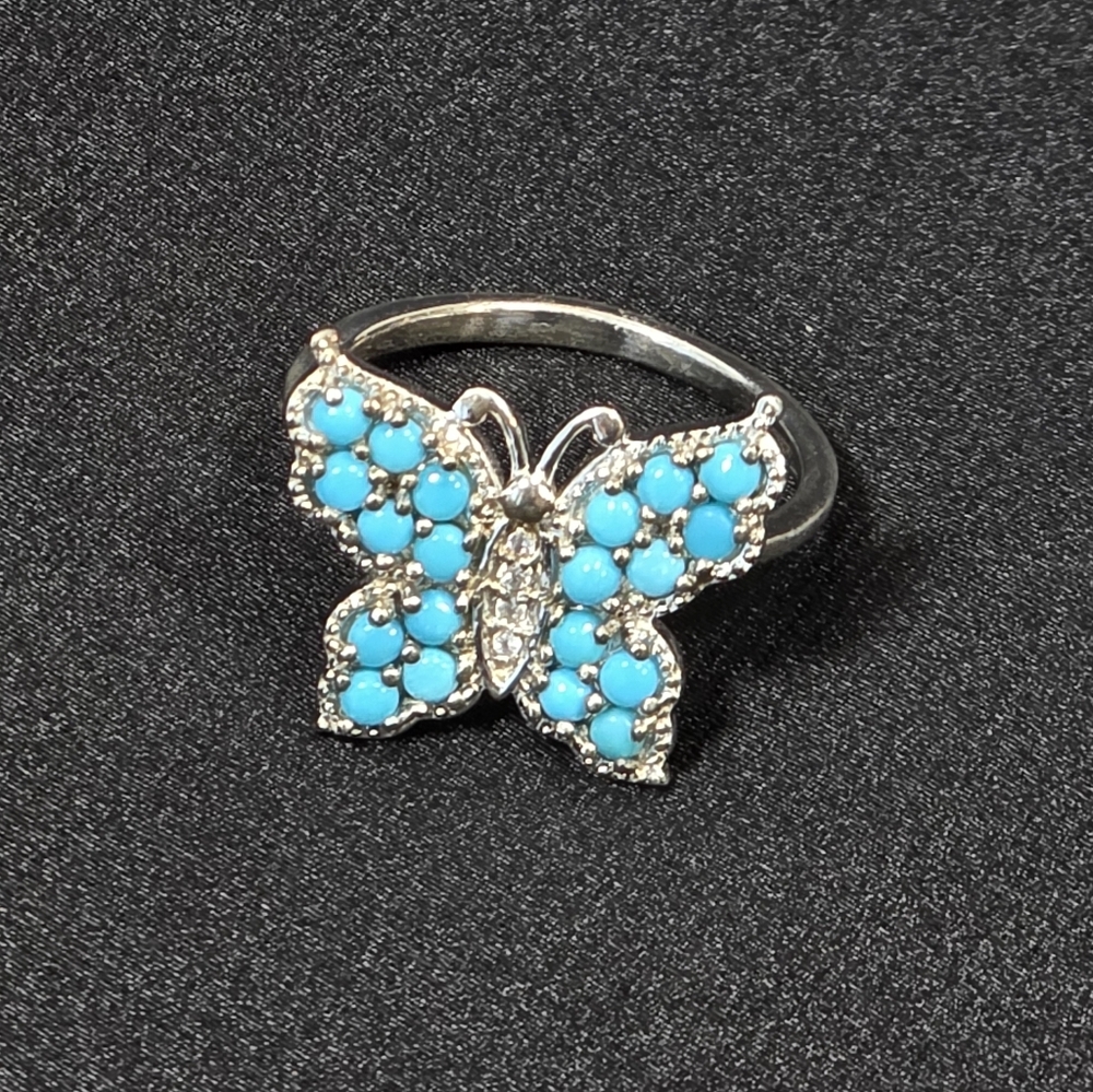 925 Estate Sleeping Beauty Turquoise Butterfly Ring. Reasonable Offers Accepted